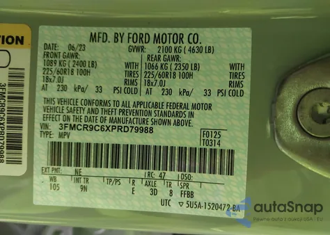 2023 Ford Bronco Sport Outer Banks из США, поврежденный, VIN 3FMCR9C6XPRD79988